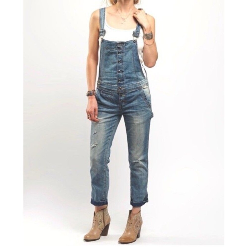 Free People Denim Carpenter Overalls Womens Distressed Festival